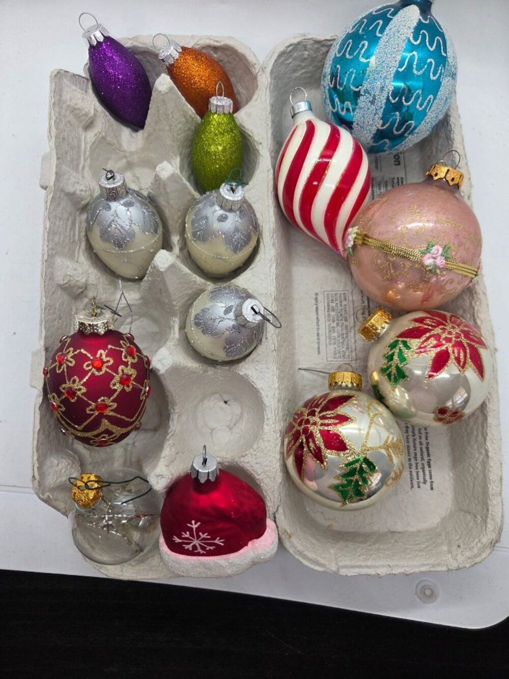 VTG Hand-Painted Glass Christmas Ornaments Assort Colors Patterns glitter Set 14